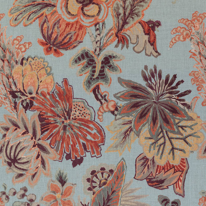 Floral Gala Blue and Cinnamon F910215 by Thibaut Fabric Thibaut Fabric Floral Gala Blue and Cinnamon F910215Fabric Colony Fabric Book 100% Linen ITALY </p><p>Repeat: V: 32.75 54 - Fabric Carolina -