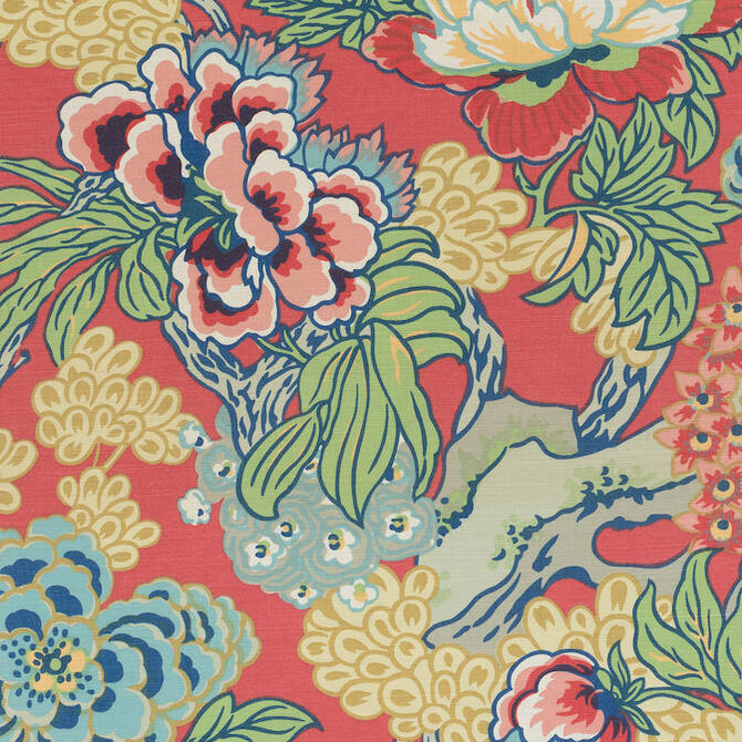 Honshu Coral and Green F975490 by Thibaut Fabric Thibaut Fabric Honshu Coral and Green F975490Fabric Dynasty Fabric Book 60% Linen, 30% Cot, 10% Nylon UNITED KINGDOM </p><p>Repeat: V: 34 54 - Fabric Carolina -