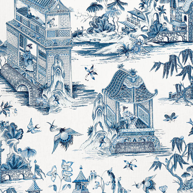 Grand Palace Blue and White F913614 by Thibaut Fabric Thibaut Fabric Grand Palace Blue and White F913614Fabric Grand Palace Fabric Book 100% Linen SCOTLAND </p><p>Repeat: V: 35.5 54 - Fabric Carolina -