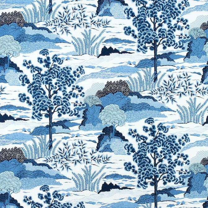 Daintree Blue on White F985044 by Thibaut Fabric Thibaut Fabric Daintree Blue on White F985044Fabric Greenwood Fabric Book 55% Linen, 45% Cotton UNITED KINGDOM </p><p>Repeat: V: 35 54 - Fabric Carolina -