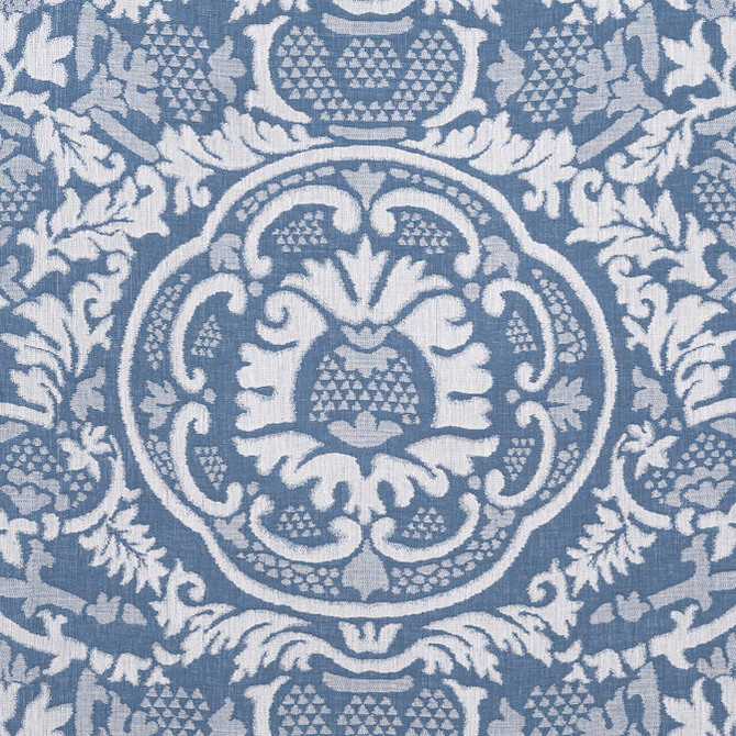 Earl Damask Blue W710837 by Thibaut Fabric Thibaut Fabric Earl Damask Blue W710837Fabric Heritage Fabric Book 100% Linen INDIA </p><p>Repeat: V: 24.5 54 - Fabric Carolina -