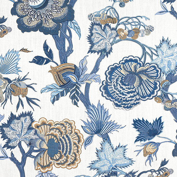 Indienne Jacobean Blue and White F936418 by Thibaut Fabric Thibaut Fabric Indienne Jacobean Blue and White F936418Fabric Indienne Fabric Book 100% Linen UNITED STATES </p><p>Repeat: V: 48 54 - Fabric Carolina -