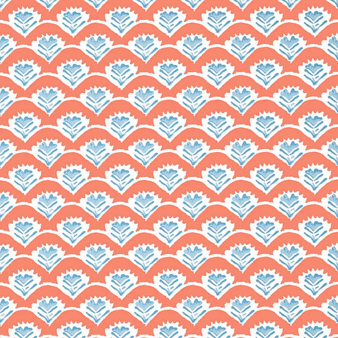 Emily Coral and Blue T16254 by Thibaut Wallpaper Thibaut Wallpaper Emily Coral and Blue T16254Wallpaper Kismet Wallpaper U.S.A. </p><p>Repeat: V: 4.25 27 - Fabric Carolina -