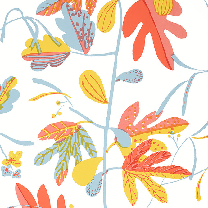 Matisse Leaf Coral and Yellow T16206 by Thibaut Wallpaper Thibaut Wallpaper Matisse Leaf Coral and Yellow T16206Wallpaper Kismet Wallpaper U.S.A. </p><p>Repeat: V: 36 27 - Fabric Carolina -