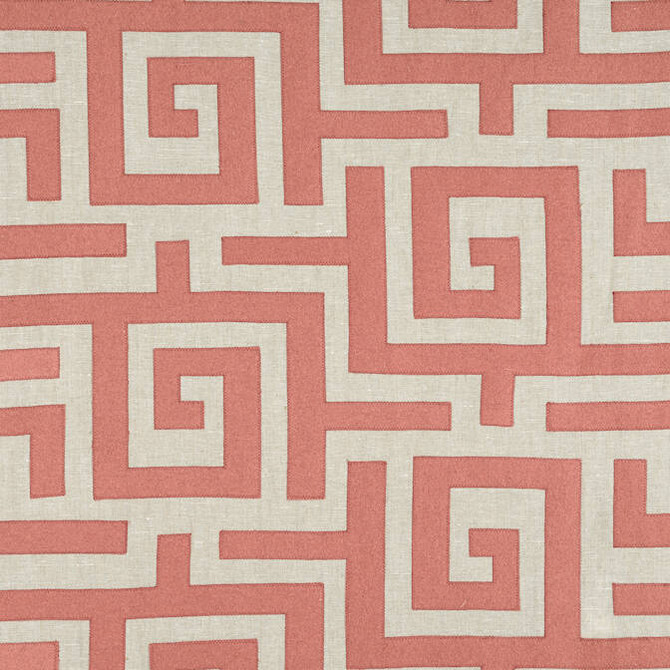 Tulum Applique Coral on Natural W713223 by Thibaut Fabric Thibaut Fabric Tulum Applique Coral on Natural W713223Fabric Mesa Fabric Book 61% Linen, 38% Wool, 1% Viscose INDIA </p><p>Repeat: V: - 52 - Fabric Carolina -