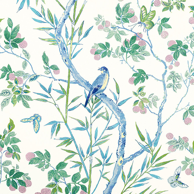 Claire Blue and Green F942014 by Thibaut Fabric Thibaut Fabric Claire Blue and Green F942014Fabric Sojourn Fabric Book 100% Linen UNITED KINGDOM </p><p>Repeat: V: 34.5 54 - Fabric Carolina -
