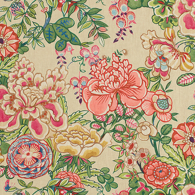 Peony Garden Beige F942019 by Thibaut Fabric Thibaut Fabric Peony Garden Beige F942019Fabric Sojourn Fabric Book 100% Linen UNITED STATES </p><p>Repeat: V: 27 54 - Fabric Carolina -