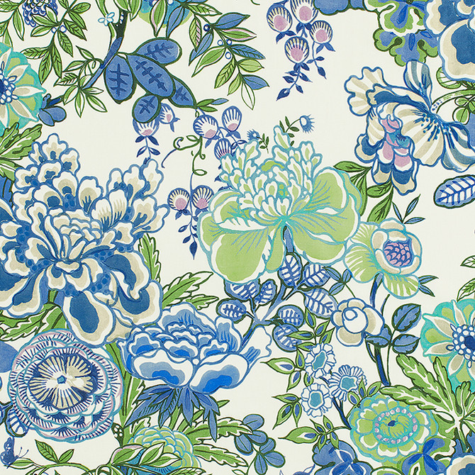 Peony Garden Blue and Green F942021 by Thibaut Fabric Thibaut Fabric Peony Garden Blue and Green F942021Fabric Sojourn Fabric Book 100% Linen UNITED STATES </p><p>Repeat: V: 27 54 - Fabric Carolina -