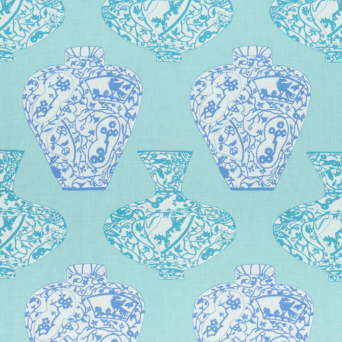 Imari Vase Turquoise F913126 by Thibaut Fabric Thibaut Fabric Imari Vase Turquoise F913126Fabric Summer House Fabric Book 93% Cotton, 7% Linen UNITED KINGDOM </p><p>Repeat: V: 17.25 54 - Fabric Carolina -