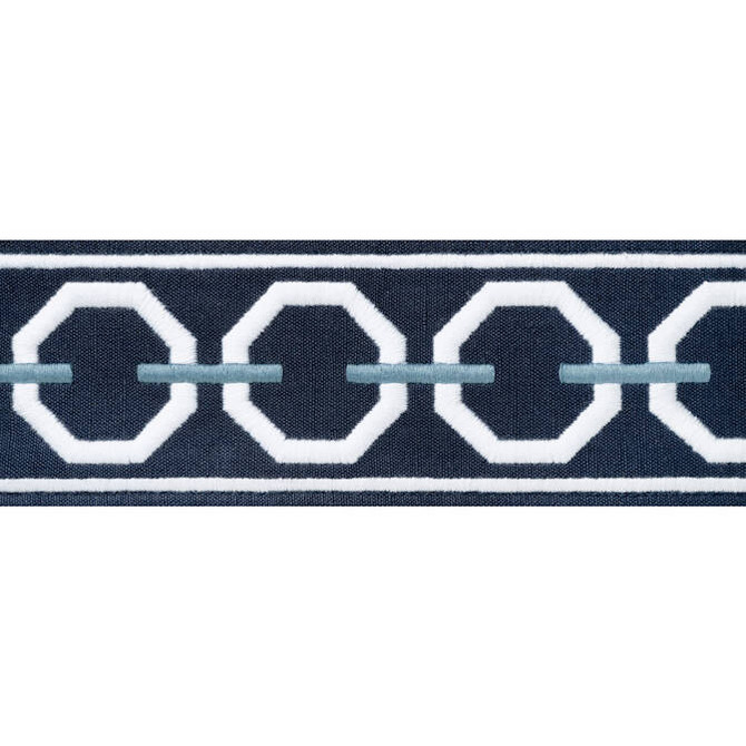 Katonah Tape Navy and Sky E12167 by Thibaut Fabric Thibaut Fabric Katonah Tape Navy and Sky E12167Fabric Tapes & Trims Volume 2 54% Cotton, 36% Linen, 10% Poly INDIA </p><p>Repeat: V: 2.25 3 - Fabric Carolina -
