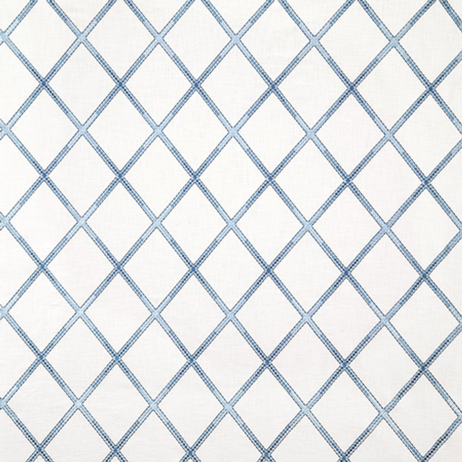 Diamond Array Sky by Carole Designer Fabric Blue Crush Base: 100% Cotton Embr: 100% Rayon India 7 3/4" V, 6 1/4" H 51"" - Swanky Fabrics -