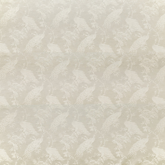 Roaming Peacock Vanilla by Carole Designer Fabric Manchester Base: 44% Polyester, 34% Rayon, 22% Cotton Embr: 100% Polyester India 13 1/2" V, 7" H HD 55 1/4"" - Swanky Fabrics -