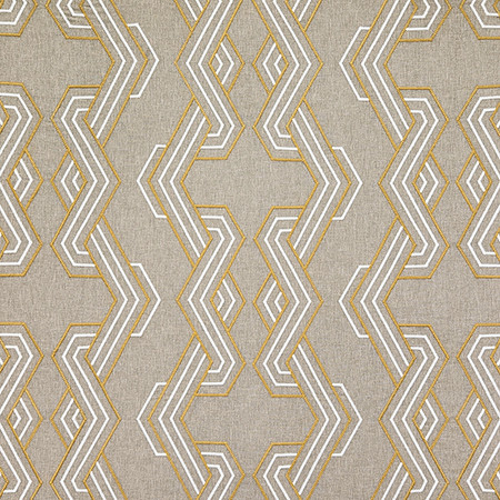 Unique Way Golden by Carole Designer Fabric Shape Shifter Base: 60% Poly, 30% Cotton, 10% Linen Embr: 100% Spn Poly India 15" V, 12 3/4" H HD 50" - Swanky Fabrics -