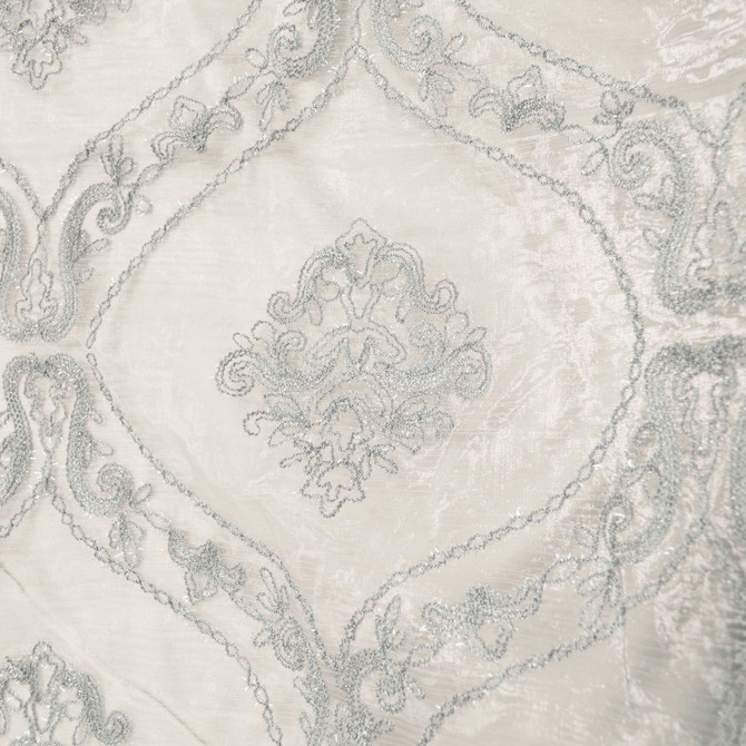 Majestic Dora Silver by Europatex Designer Fabric Majestic Sheers 100% Polyester 11.75" H, 14.50" V 110.00 inches - Swanky Fabrics -