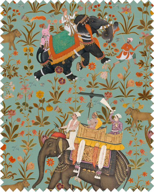 Hindustan Aquamarine Linen by Mind the Gap Designer Fabric NOMAD STORY 100% Linen Made in United Kingdom W 46cm x L 62cm / W 18.1in x L 24.4in 55.1in - Swanky Fabrics -