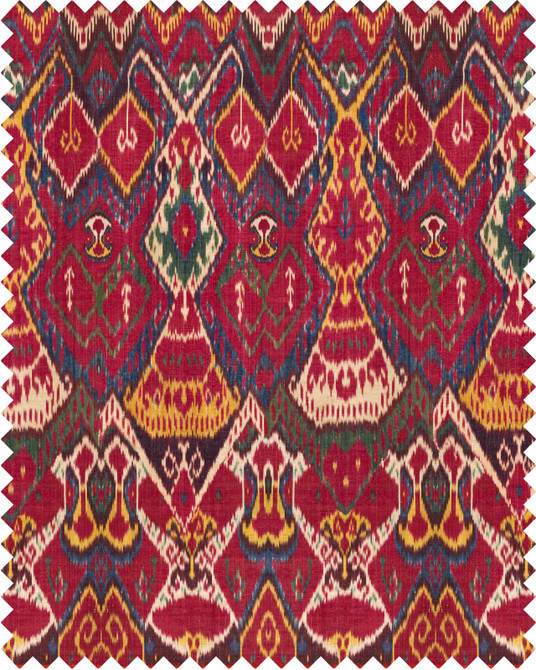 Mind The Gap Fabric UZBEK IKAT Linen (FB00024) | FB00024 | THE HOME OF AN ECCENTRIC MAN | Blue, Brown, Ochre, Red | Fabric Carolina | https://www.fabriccarolina.com/