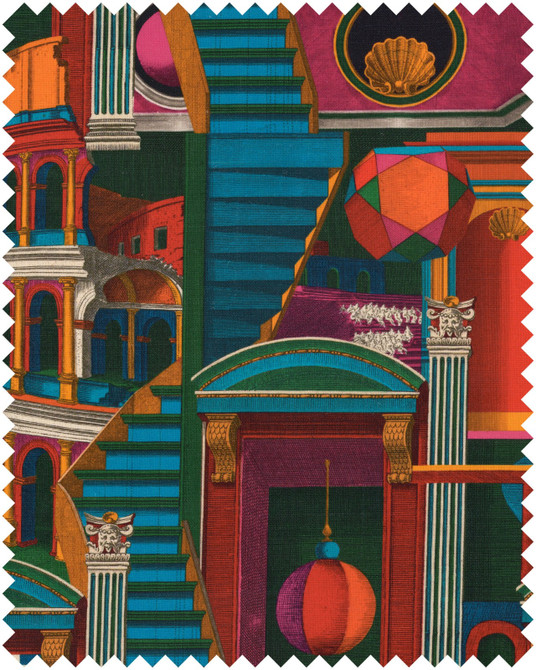 Mind The Gap Fabric PIAZZA DEGLI ARLECCHINI Linen (FB00136) | FB00136 | LA DOLCE VITA | Blue, Fucsia, Green, Orange, Red, Turquoise, White, Yellow | Fabric Carolina | https://www.fabriccarolina.com/