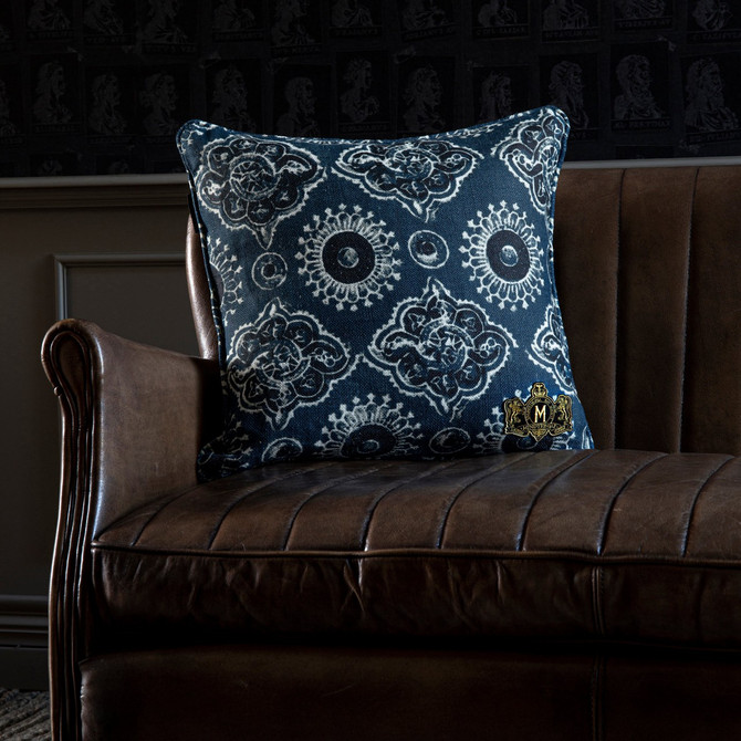 Mind The Gap Pillows AJRAK Linen Cushion (LC40036) | LC40036 | THE HOME OF AN ECCENTRIC MAN | 20 x 20 in | Black, Blue, White | Fabric Carolina | https://www.fabriccarolina.com/