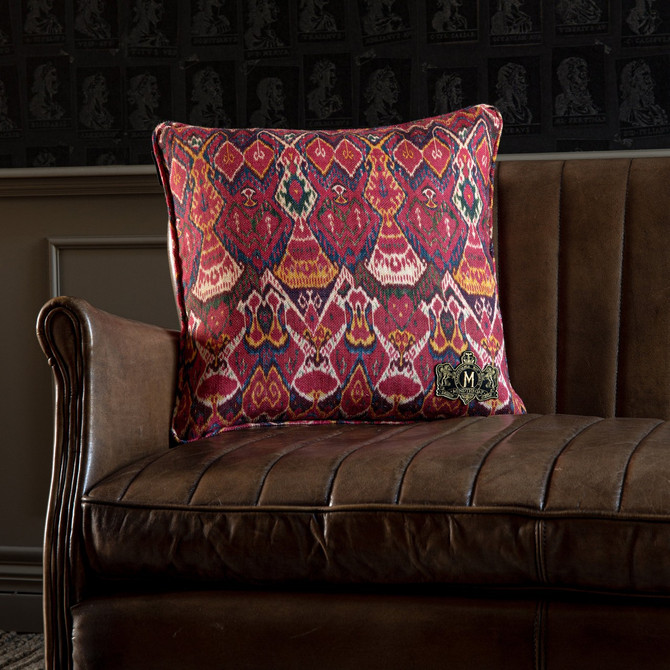 Uzbek Ikat Linen Cushion by Mind the Gap Designer Pillow THE HOME OF AN ECCENTRIC MAN 100% Linen Made in United Kingdom Assorted piping 20 x 20 in - Swanky Fabrics -