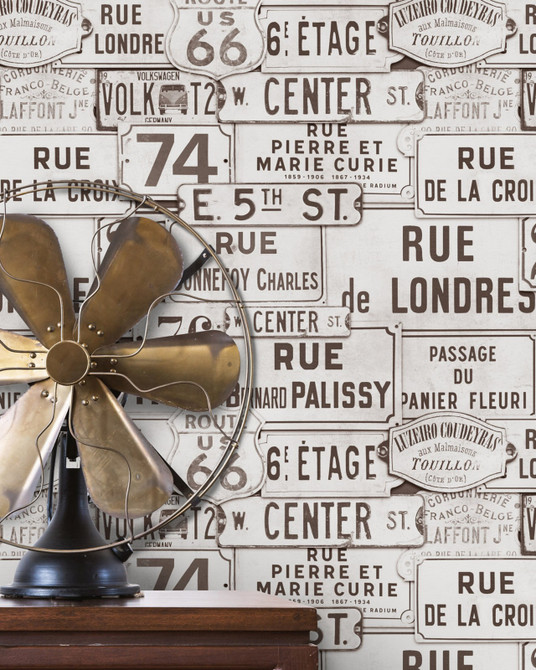 Street Signs Brown Premium Wallpaper by Mind the Gap Designer Wallpaper WALLPAPER DESIGNER COLLECTION Non-woven Made in Europe Paste the wall 3 rolls x 20.5 x 3.25 yards - Swanky Fabrics -