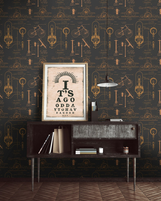 Patents Premium Wallpaper by Mind the Gap Designer Wallpaper WALLPAPER DESIGNER COLLECTION Non-woven Made in Europe Paste the wall 3 rolls x 20.5 x 3.25 yards - Swanky Fabrics -