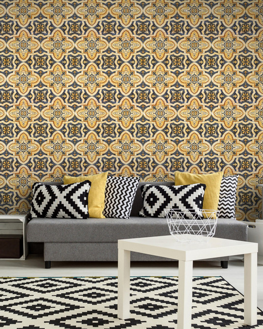 Maghreb Tile Premium Wallpaper by Mind the Gap Designer Wallpaper WALLPAPER DESIGNER COLLECTION Non-woven Made in Europe Paste the wall 3 rolls x 20.5 x 3.25 yards - Swanky Fabrics -