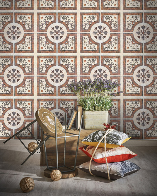 Byzantine Tile Premium Wallpaper by Mind the Gap Designer Wallpaper WALLPAPER DESIGNER COLLECTION Non-woven Made in Europe Paste the wall 3 rolls x 20.5 x 3.25 yards - Swanky Fabrics -
