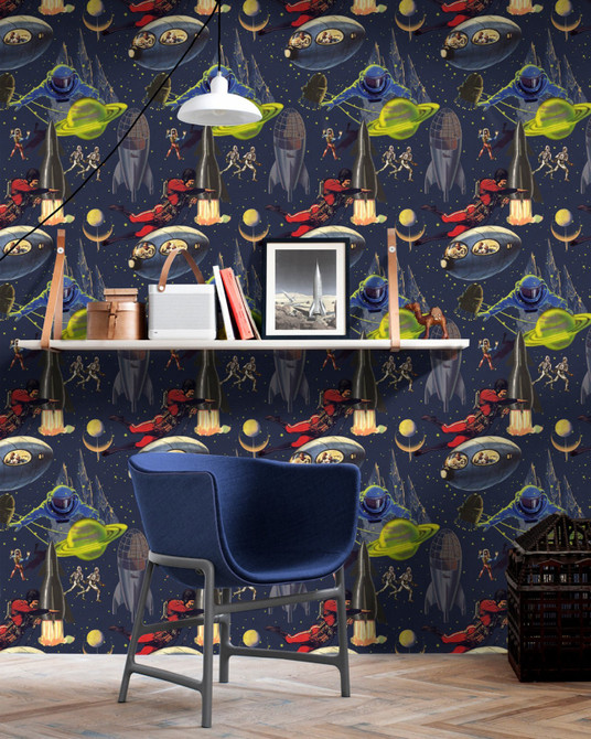 Intergalactic Premium Wallpaper by Mind the Gap Designer Wallpaper WALLPAPER DESIGNER COLLECTION Non-woven Made in Europe Paste the wall 3 rolls x 20.5 x 3.25 yards - Swanky Fabrics -