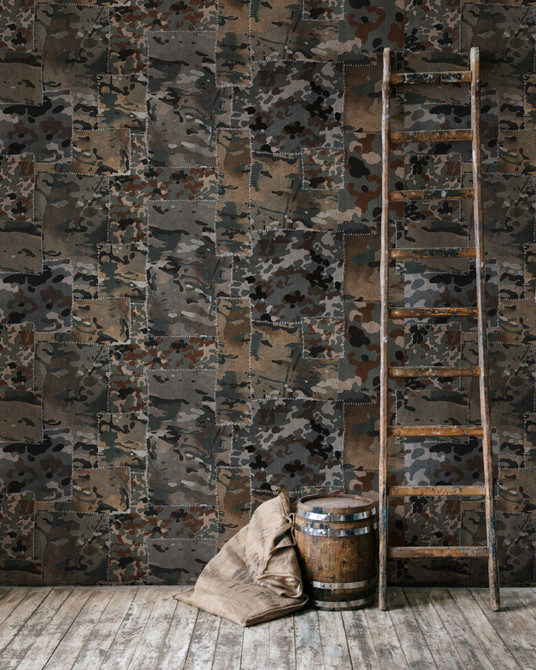 Mind The Gap Wallpaper CAMO Brown Wallpaper (WP20202) | WP20202 | PREMIUM DESIGNER WALLPAPER COLLECTION | 3 rolls x 20.5 x 118.1 in | 0.52m / 20.5in | 3m / 118in | 4.65mp | 60cm / 23.6in | Black, Brown, Green, Grey | Non-woven | Paste the wall | 3-rolls in a box | Fabric Carolina | https://www.fabriccarolina.com/