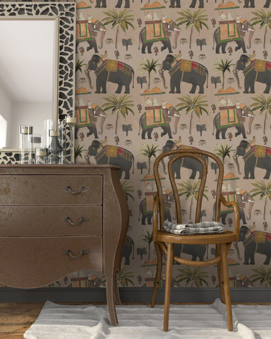 The Procession Taupe Wallpaper by Mind the Gap Designer Wallpaper PREMIUM DESIGNER WALLPAPER COLLECTION Non-woven Made in Europe Paste the wall 3 rolls x 20.5 x 3.25 yards - Swanky Fabrics -