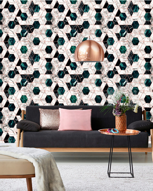 Hexa Jade Metallic Edition Wallpaper by Mind the Gap Designer Wallpaper THE WALLPAPER COLLECTABLES Satin Matte Made in Europe Paste the wall 1 roll x 20.5x10.9 yards - Swanky Fabrics -