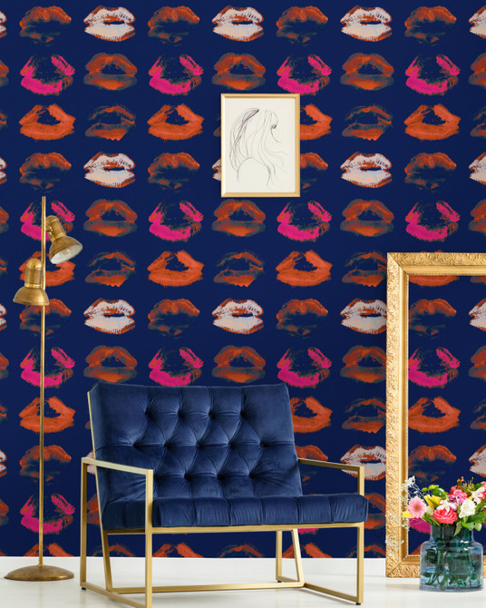 Neon Kiss Indigo Wallpaper by Mind the Gap Designer Wallpaper THE WALLPAPER COLLECTABLES Satin Matte Made in Europe Paste the wall 3 rolls x 20.5 x 3.25 yards - Swanky Fabrics -