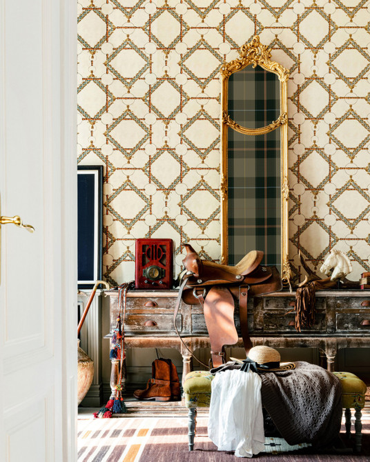 Decorative Harness Taupe Wallpaper by Mind the Gap Designer Wallpaper THE WALLPAPER COMPENDIUM 2 Satin Matte Made in Europe Paste the wall 1 roll x 20.5 x 10.9 yards - Swanky Fabrics -