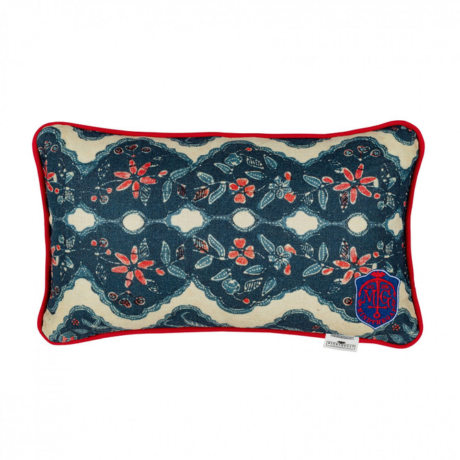 Phoenicia Batik Cushion by Mind the Gap Designer Pillow SUNDANCE VILLA 100% Linen Made in Romania Red piping 20 x 12 in - Swanky Fabrics -