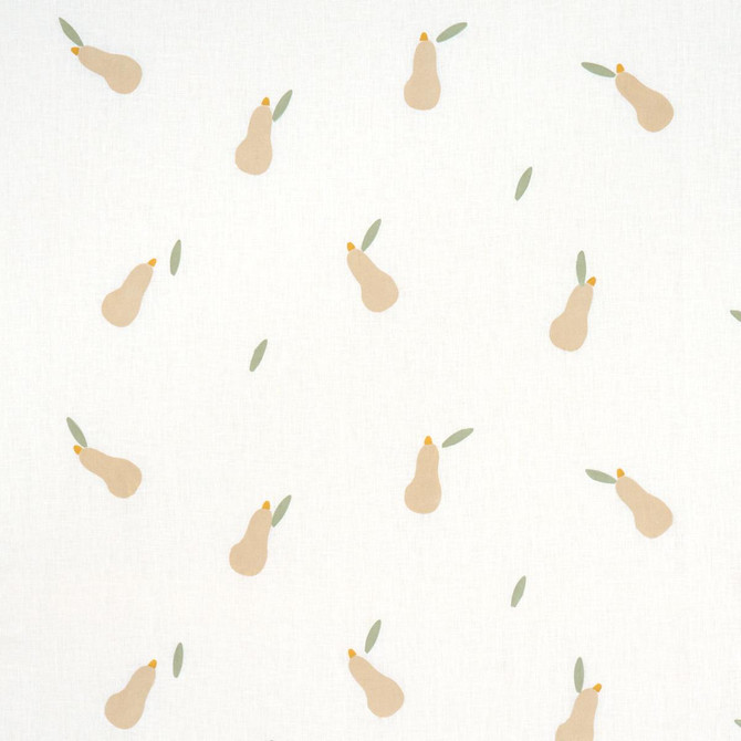 Pears Hand Block Print Buff And Sage On White 182391 by Schumacher Designer Fabric Caroline Z Hurley 51.0" - Swanky Fabrics -