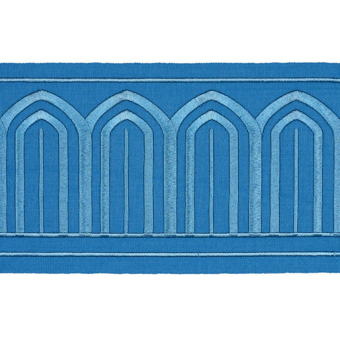Arches Embroidered Tape Wide Teal 81161 by Schumacher Designer Trim Miles Redd 5.3" - Swanky Fabrics -