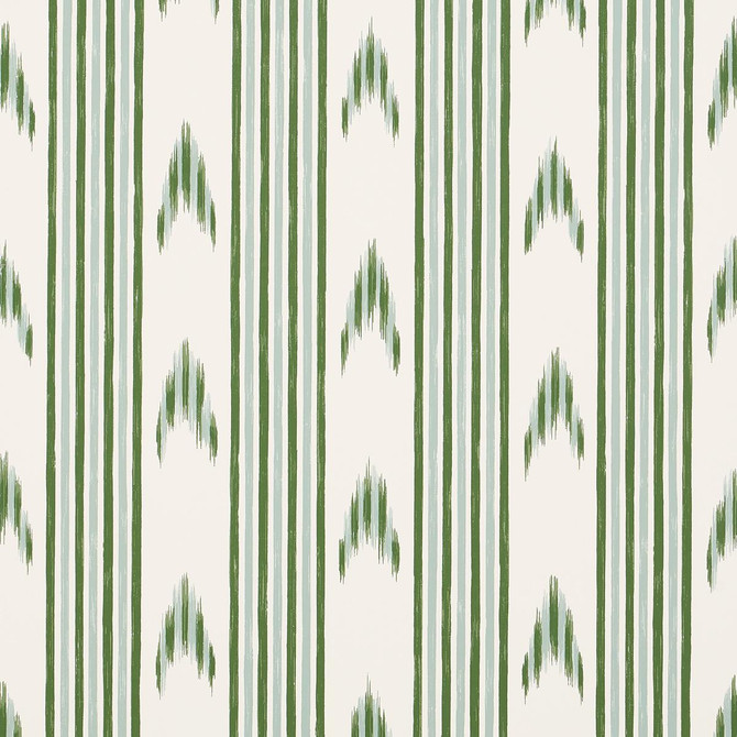 Santa Barbara Ikat Leaf Green 5009224 by Schumacher Designer Wallpaper Mark D. Sikes 27.0" - Swanky Fabrics -