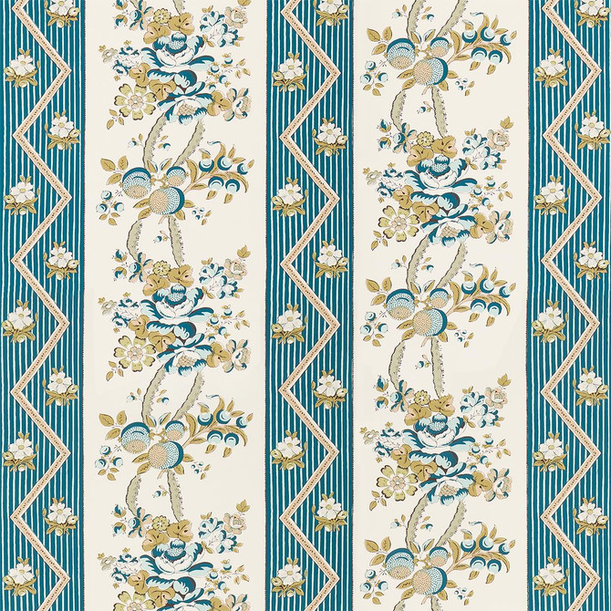 Sylvain Floral Stripe Teal 5015540 by Schumacher Designer Wallpaper Le Max 27.0" - Swanky Fabrics -