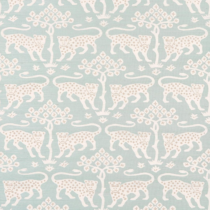 Woodland Leopard Sisal Waterblue 5012301 by Schumacher Designer Wallpaper Textured Wallcoverings & Printed Grasscloths 34.0" - Swanky Fabrics -