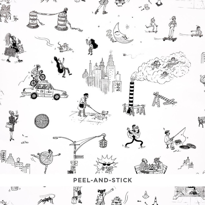 Joana Avillez'S Street Scenes Black & White 5016171 by Schumacher Designer Wallpaper The New Yorker 27.0" - Swanky Fabrics -