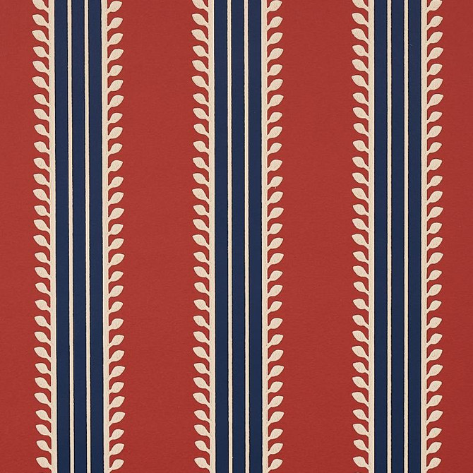 Etruscan Stripe Red & Blue 5012852 by Schumacher Designer Wallpaper Cabana 20.5" - Swanky Fabrics -