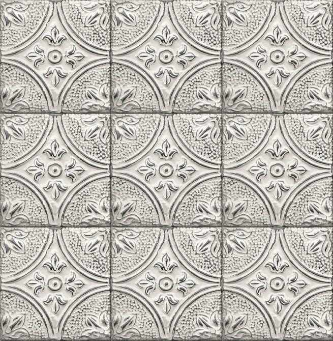Cornelius White Tin Ceiling Tile Wallpaper by A-Street Prints Designer Trilogy Covers about 56.4 square feet 20.5-in by 33-ft long roll Unpasted 20.9 - Swanky Fabrics -