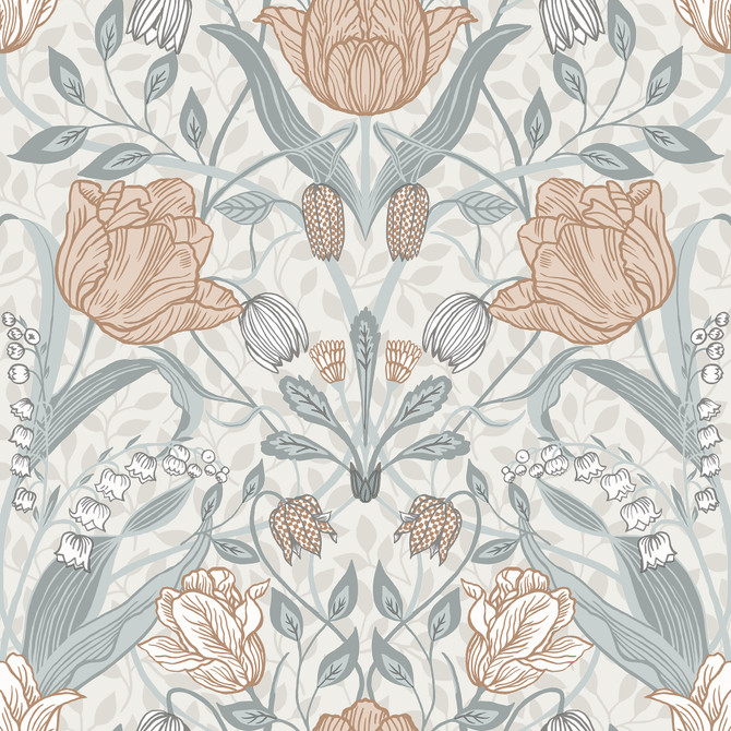 Tulipa Off White Floral Wallpaper by A-Street Prints Designer Spring Covers about 56.4 square feet 20.5-in by 33-ft long roll Unpasted 20.9 - Swanky Fabrics -