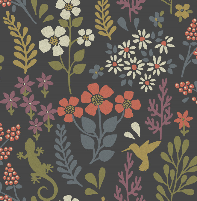 Karina Charcoal Meadow Wallpaper by Advantage Designer Splash Covers about 56.4 square feet 20.5-in by 33-ft long roll Unpasted 10.4 - Swanky Fabrics -