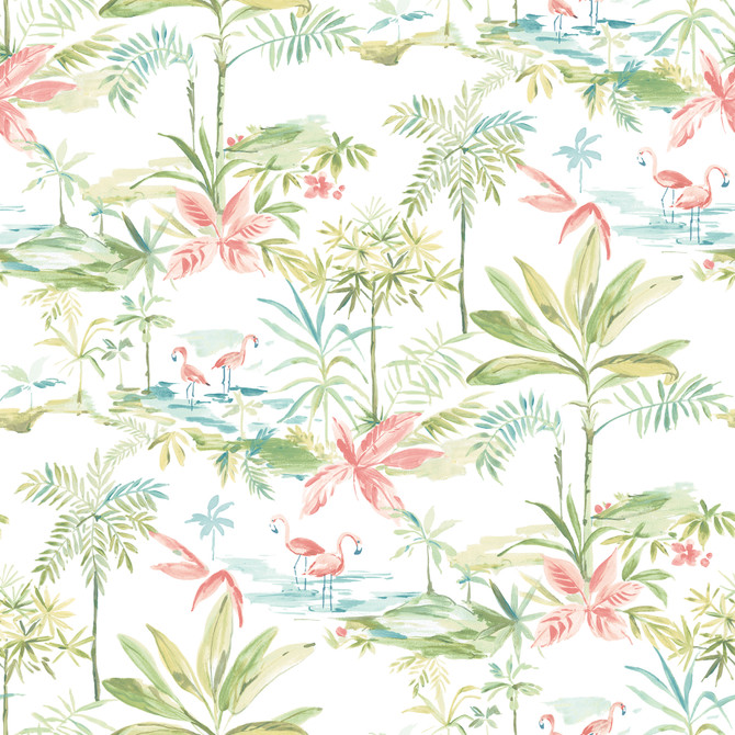 Lagoon Green Watercolor Wallpaper by Chesapeake Designer Seaside Living Covers about 56.4 square feet 20.5-in by 33-ft long roll Prepasted 20.5 - Swanky Fabrics -
