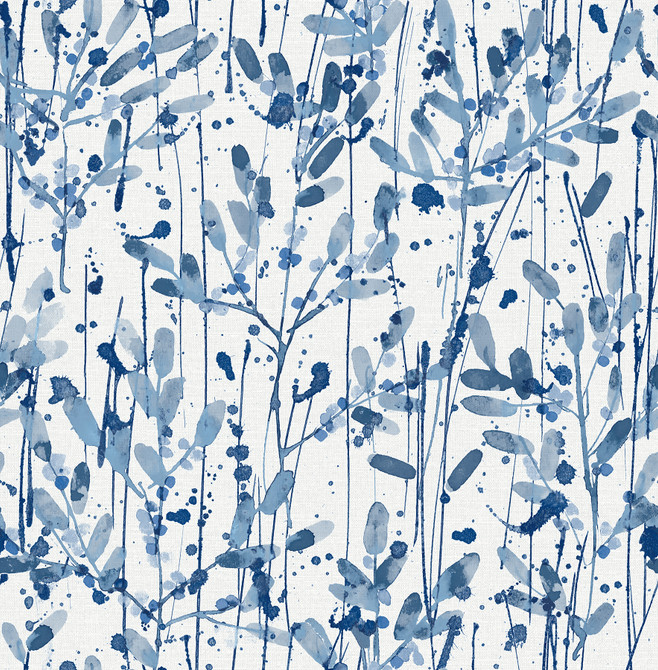 Leandra Indigo Floral Trail Wallpaper by A-Street Prints Designer Scott Living II Covers about 56.4 square feet 20.5-in by 33-ft long roll Unpasted 20.9 - Swanky Fabrics -