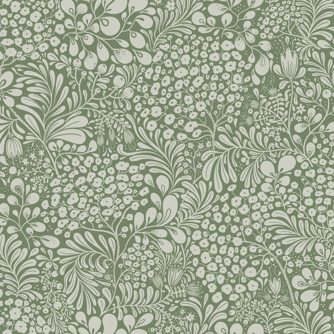 Siv Dark Green Botanical Wallpaper by A-Street Prints Designer Lina Covers about 57.5 square feet 20.9-in by 33-ft long roll Unpasted 20.9 - Swanky Fabrics -