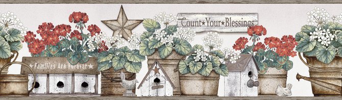 Geranium Multicolor Flower Pot Wallpaper by Chesapeake Designer Kindred Covers about 7.5 square feet 6-in by 15-ft long roll Prepasted 0 - Swanky Fabrics - Geranium Multicolor Flower Pot Wallpaper by Chesapeake Designer Kindred Covers about 7.5 square feet 6-in by 15-ft long roll Prepasted 0 - Swanky Fabrics -