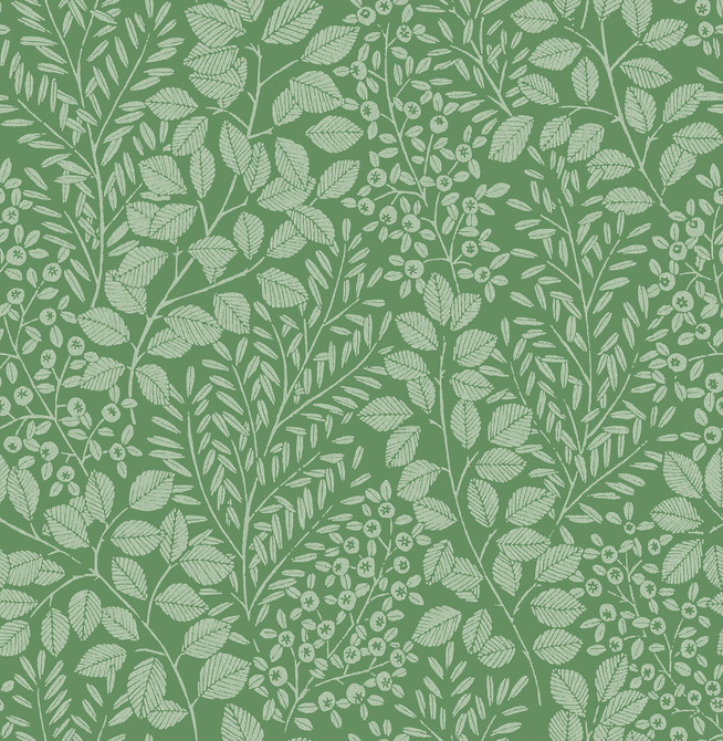 Elin Green Berry Botanical Wallpaper by A-Street Prints Designer Hannah Covers about 56.4 square feet 20.5-in by 33-ft long roll Unpasted 20.9 - Swanky Fabrics -