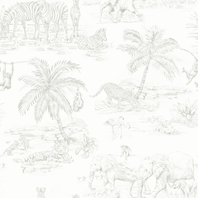 Boheme Platinum Animals Wallpaper by Chesapeake Designer Fable Covers about 57.5 square feet 20.9-in by 33-ft long roll Unpasted 20.9 - Swanky Fabrics -